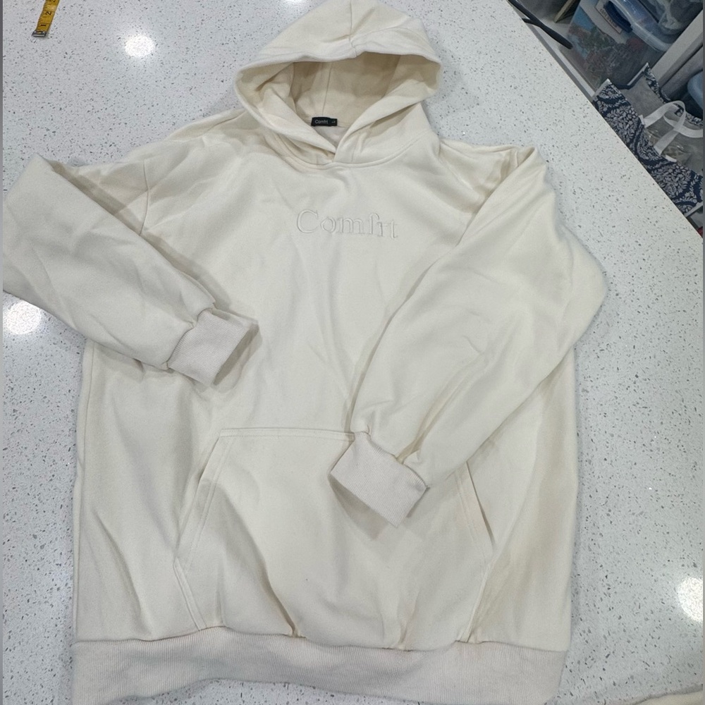 Comfrt Set Hooded Pullover Sweatshirt & Baggy Sweatpants cream EUC L large